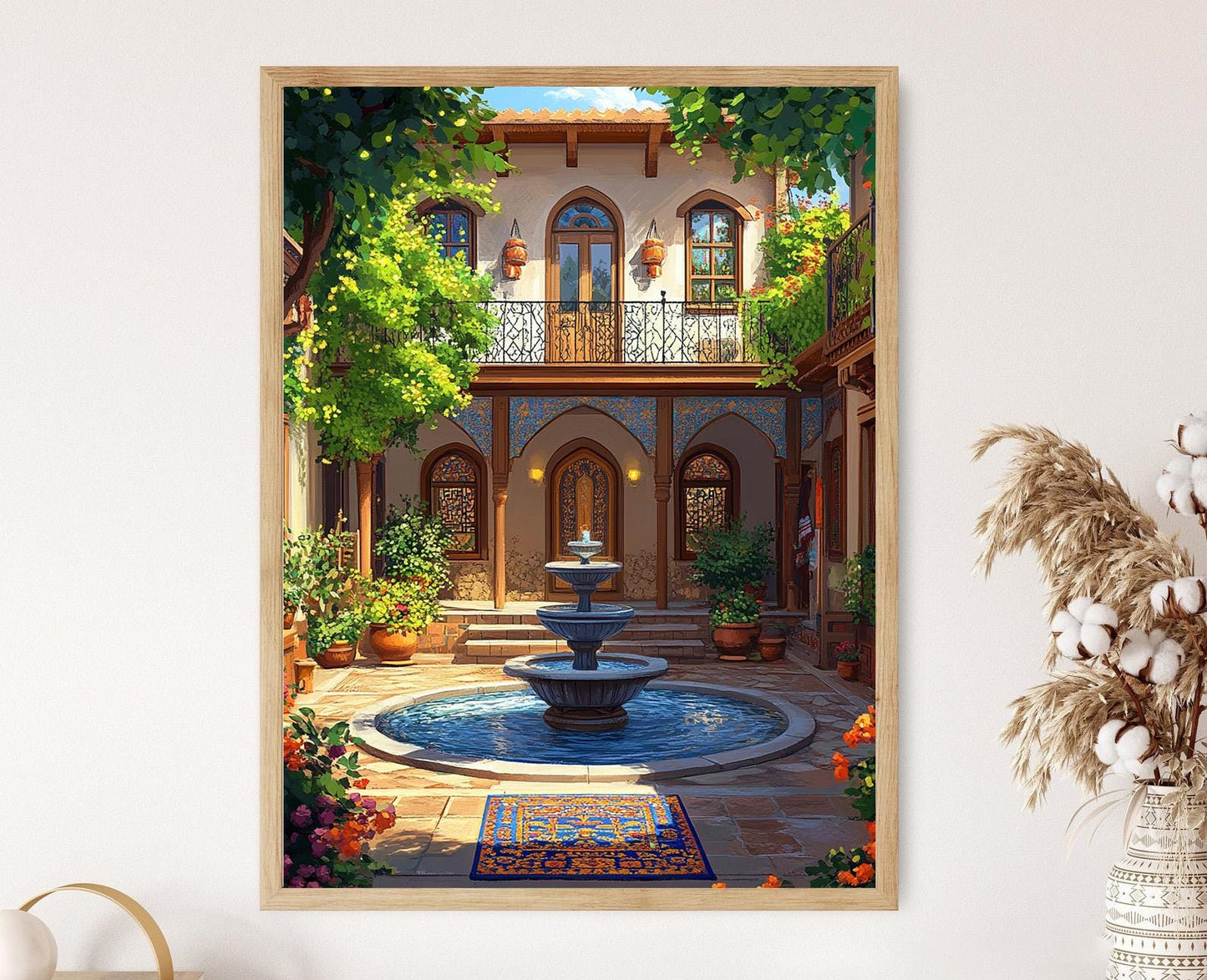 Affiche Kermanshah – Imprimerie d'art avec fontaine et tapis persans