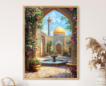 Affiche Qom Courtyard – Poster Art Jasmine et Dôme Doré