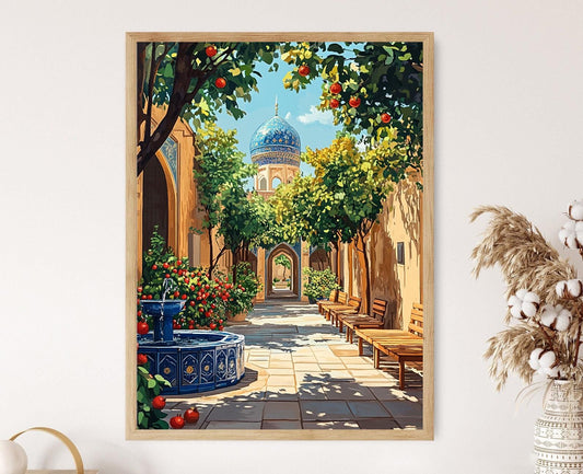 Affiche Cour d'Iran – Poster Fontaine en mosaïque, Vignes de jasmin, Grenade