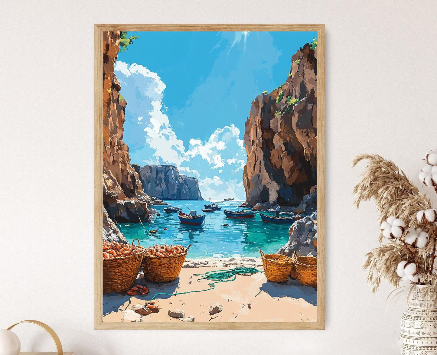 Affiche Côte de Pêche de Chabahar – Poster Illustration Mer Turquoise