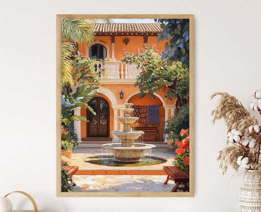 Affiche Nairobi – Imprimé Art : Fontaine en Pierre, Foliage Tropical, Textiles Kitenge