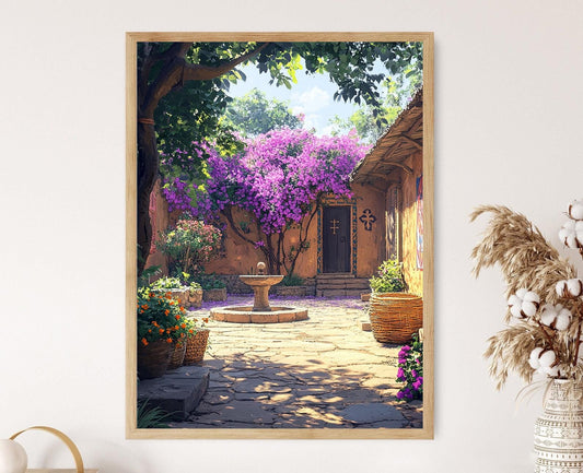 Affiche Addis Abeba – Art Impression Courtyard, Fontaine de Basalte, Jacarandas