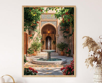 Affiche Cour de Caire – Poster Fontaine en marbre et écrans Mashrabiya