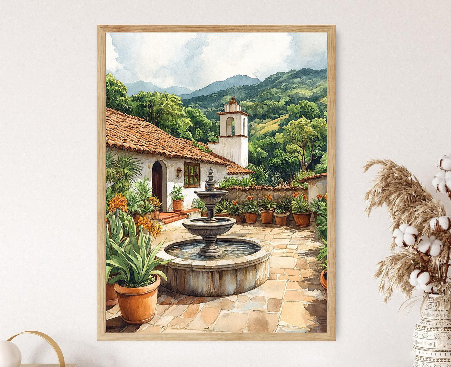 Affiche Tegucigalpa – Poster Fontaine en Pierre avec Orchidees et Collines