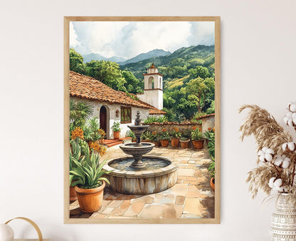Affiche Tegucigalpa – Poster Fontaine en Pierre avec Orchidees et Collines