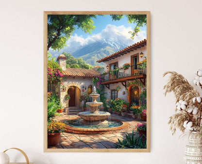 Affiche Santa Ana El Salvador – Poster Fleurs Tropicales & Volcan Vue