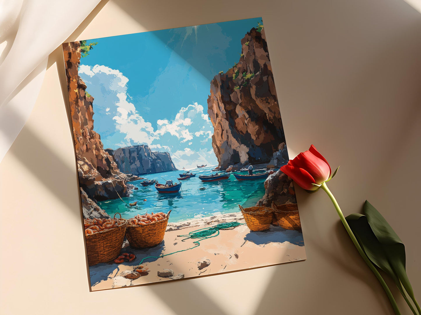 Affiche Côte de Pêche de Chabahar – Poster Illustration Mer Turquoise