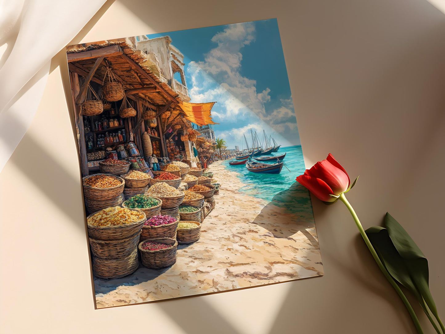 Affiche Île Qeshm – Poster Scène de Marché au Bord du Golfe Persique