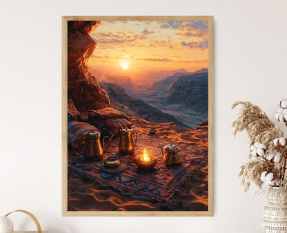 Affiche Lever de Soleil dans le Désert – Poster Dallah et Sacs Tissés