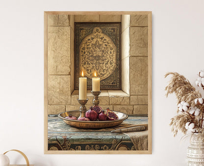 Affiche Alevi en cuivre – Illustration de bougies à la grenade et motif Zulfiqar