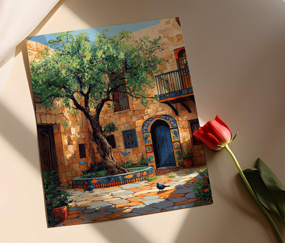 Affiche Courtyard Palestinien – Illustration d'Olive et Fontaines