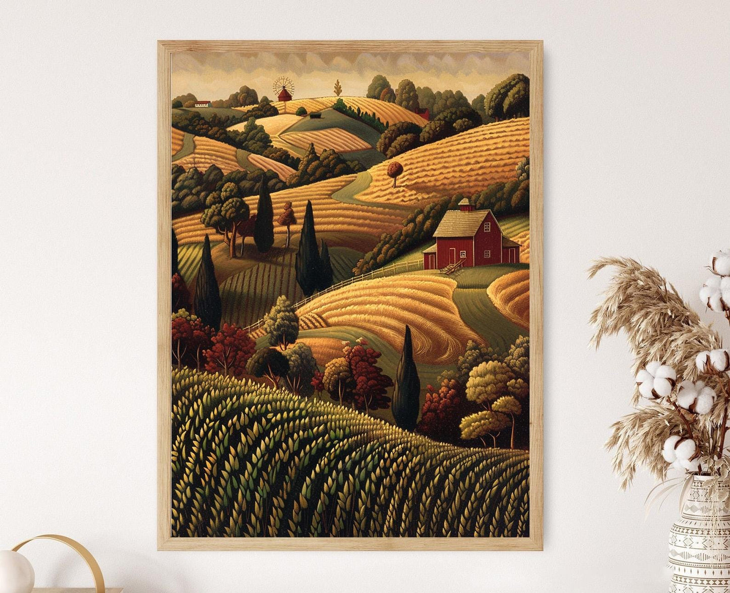 Affiche Paysage de Ferme Idéale – Poster Art Inspiré de Grant Wood