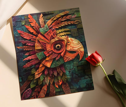 Affiche Perroquet Aztèque – Imprimé Art Décor Culturel Éclatant