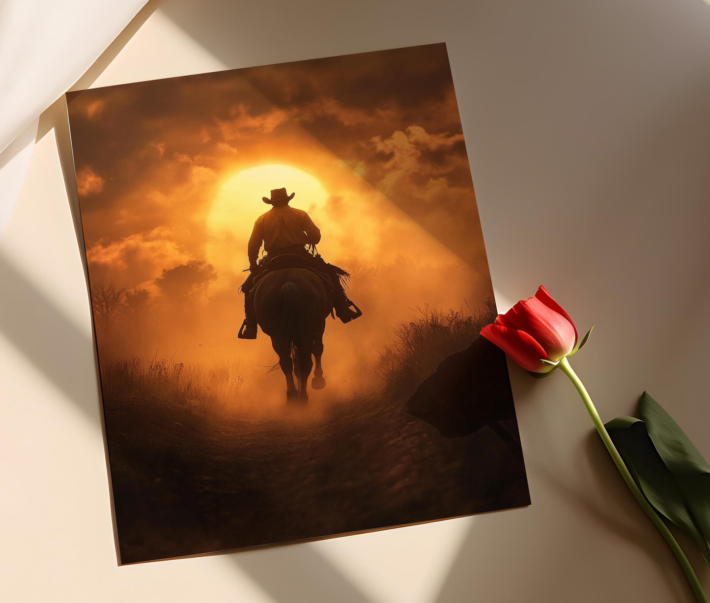 Affiche Cowboy du Texas – Poster d'un Cheval au Crépuscule