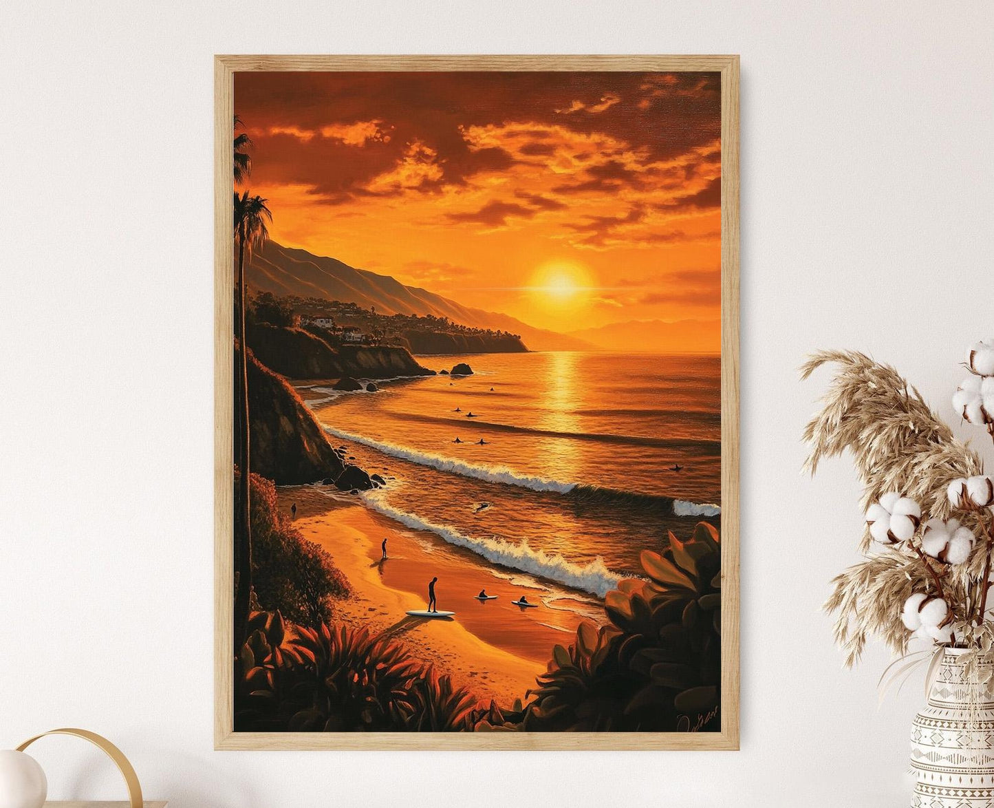 Affiche Coucher de Soleil à Malibu – Poster Art de Surfers et Océan Pacifique