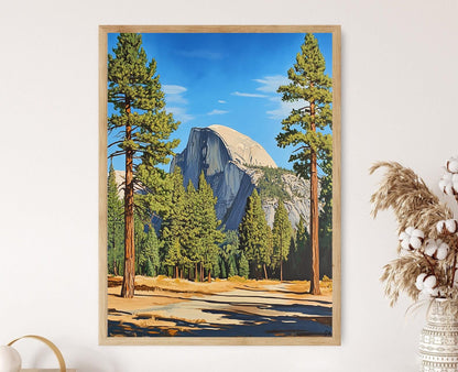 Affiche Parc Yosemite – Poster Art Déco de Half Dome et Pins