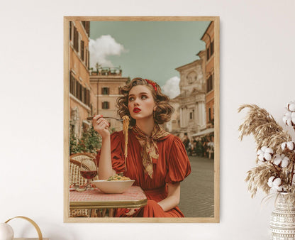 Affiche Rome Café – Poster Femme Italienne à Trastevere, Art Vintage
