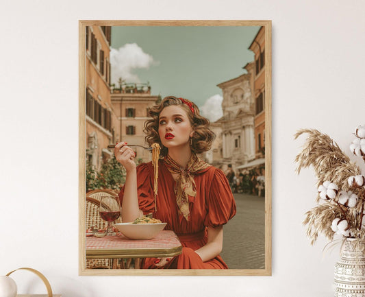 Affiche Rome Café – Poster Femme Italienne à Trastevere, Art Vintage