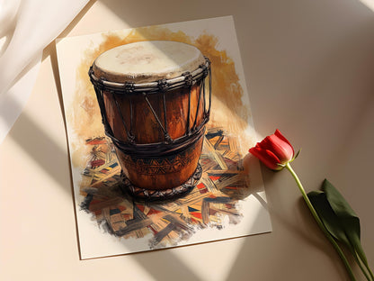 Affiche Art de Tambour Ugandais – Poster Instrument Tribal Traditionnel