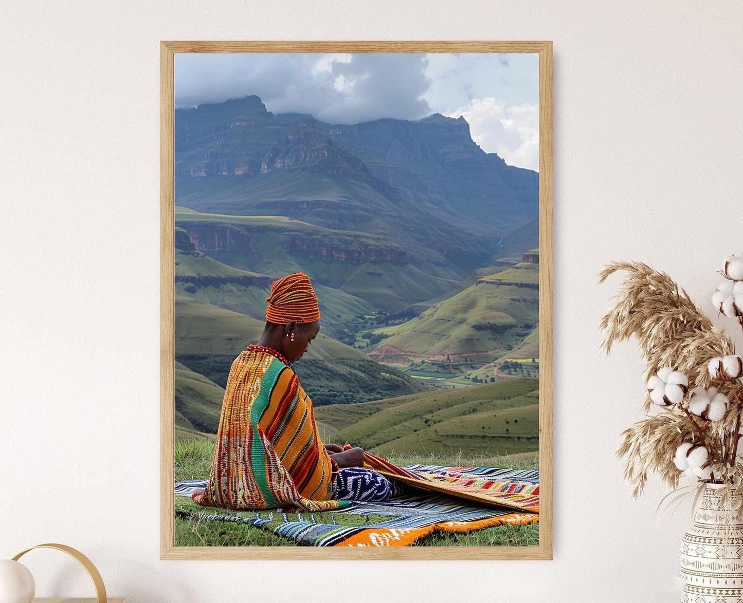 Affiche Femme Basotho Tissant – Tableau de Couverture Traditionnelle