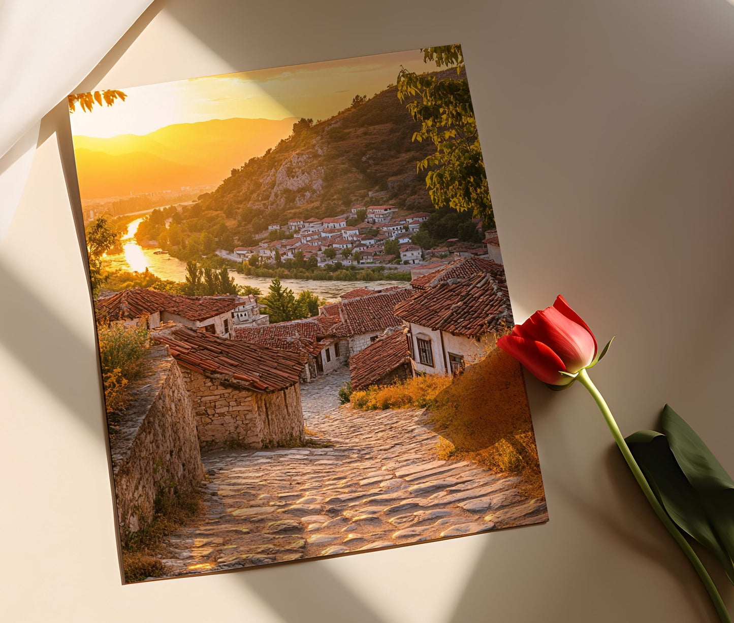 Affiche Château Berat – Poster Vue panoramique de l'architecture ottomane