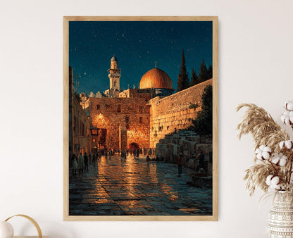 Affiche Jérusalem Nocturne – Poster Mur Occidental Éclairé sous les Étoiles