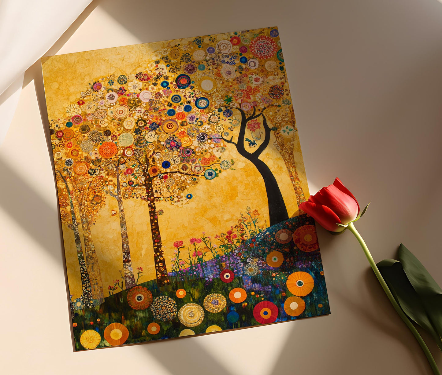 Affiche Jardin Inspiré de Klimt – Poster Scène Florale Vibrante