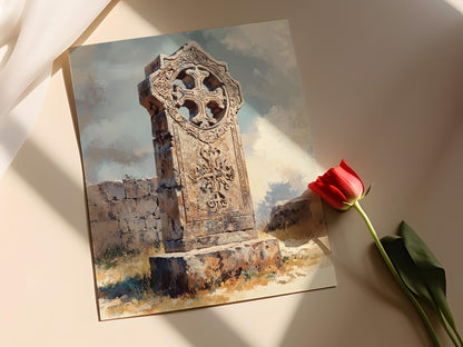 Affiche Khachkar Arménien – Imprimé d'Art Croix Sacrée, Décor Patrimonial