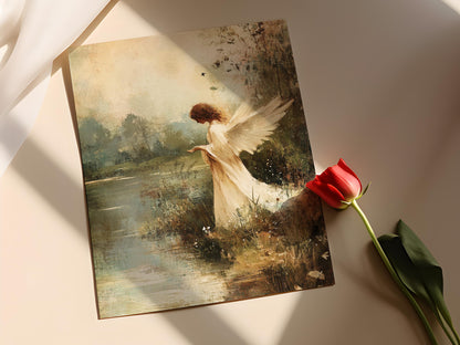 Affiche Ange au Bord de l'Eau – Impression Artistique de Protection Divine