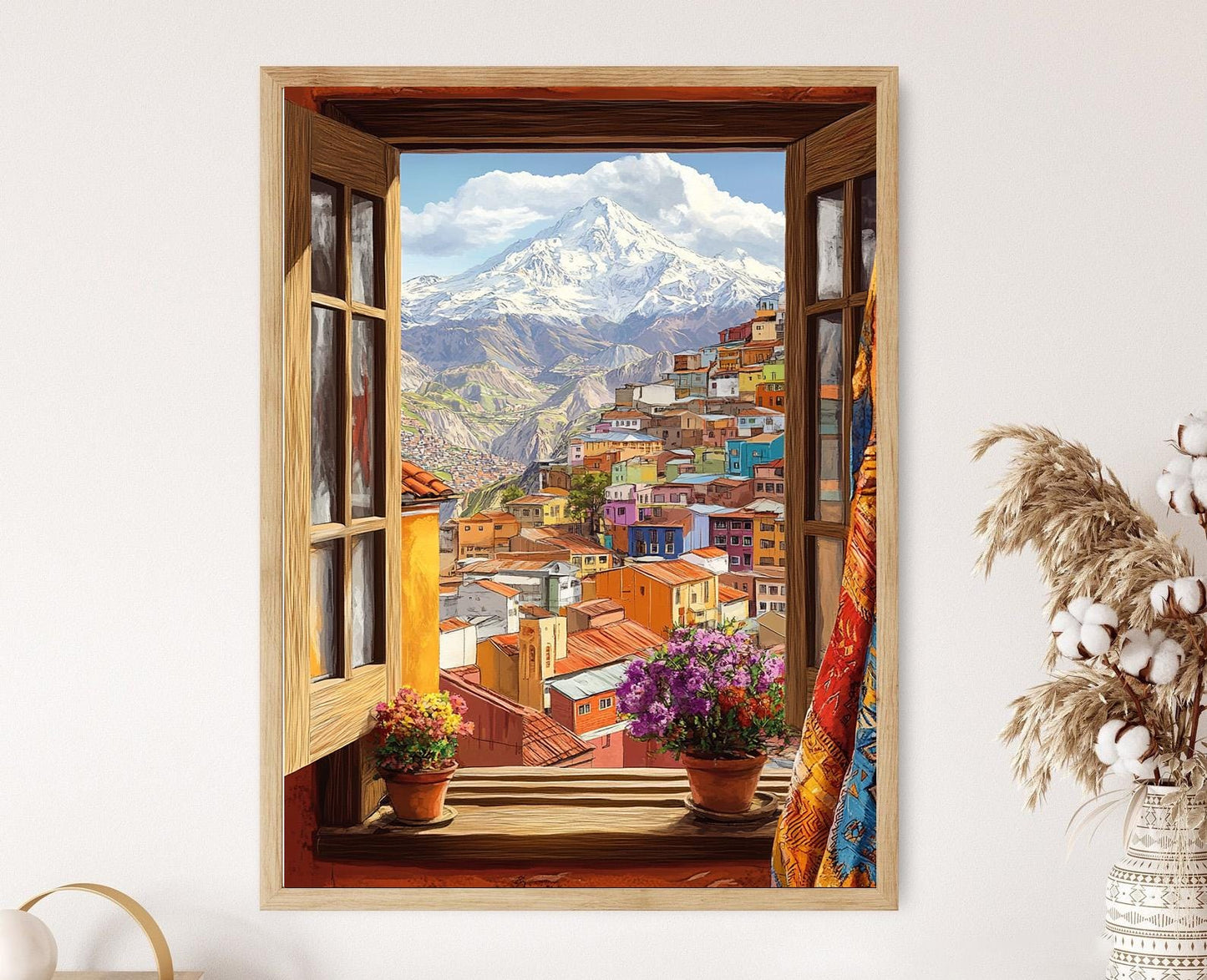 Affiche La Paz – Illustration des textiles Aymara et vue sur Illimani
