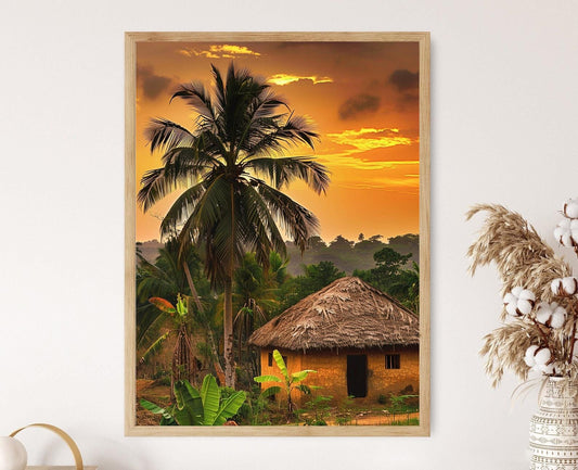 Affiche Village Ghanéen – Décor Coloré de la Culture Africaine