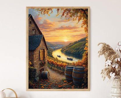 Affiche Vallée de la Moselle – Poster Illustré des Vignobles et Couchers de Soleil