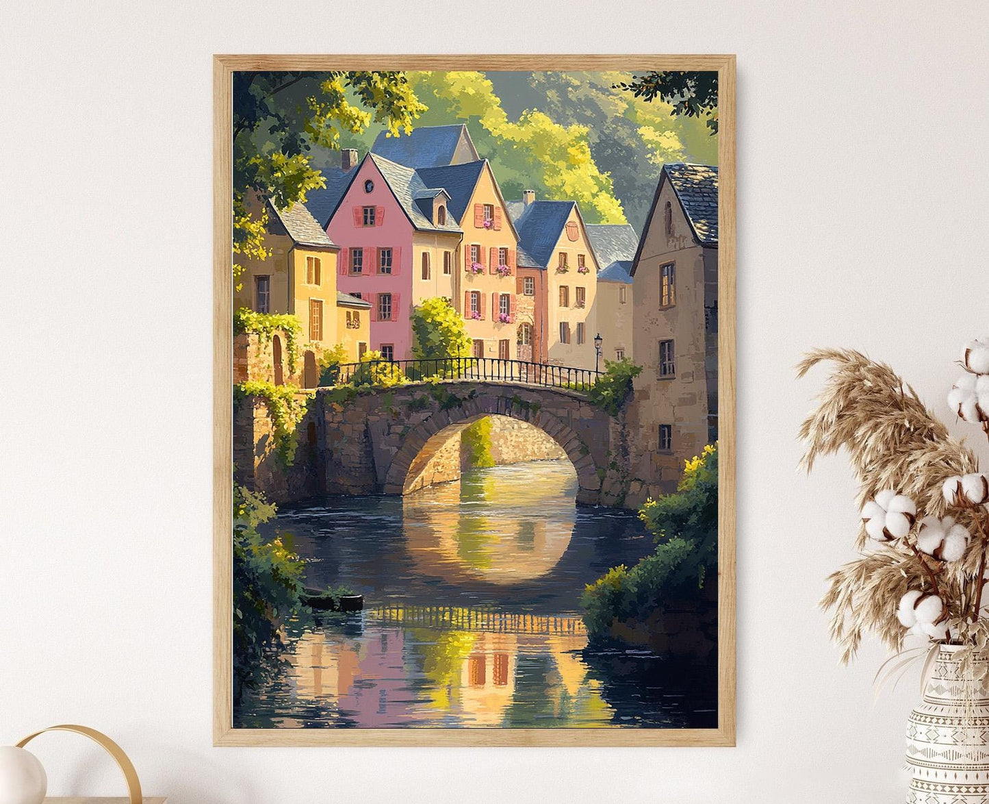 Affiche Luxembourg – Poster Illustration de Maisons au Bord de l'Eau