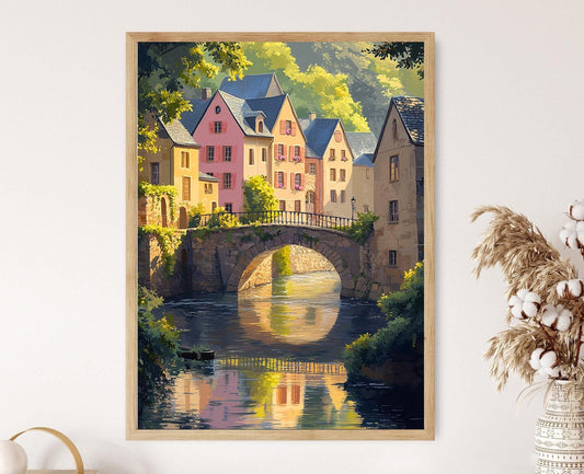 Affiche Luxembourg – Poster Illustration de Maisons au Bord de l'Eau