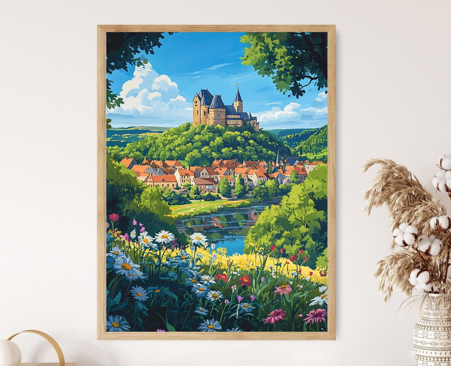 Affiche Été Vianden – Poster Château Forestier et Village aux Toits Rouges