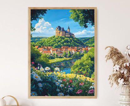 Affiche Été Vianden – Poster Château Forestier et Village aux Toits Rouges