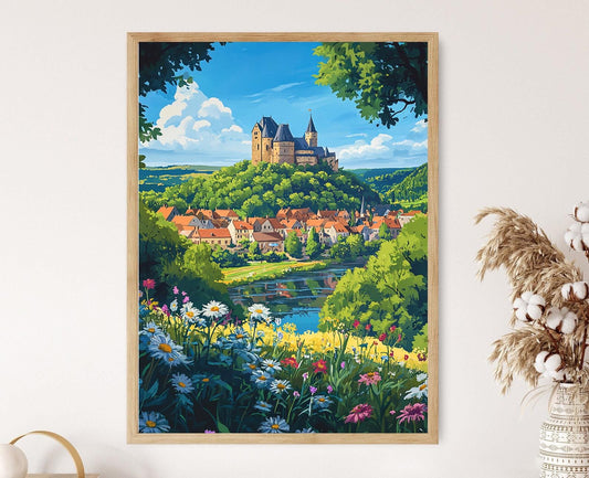 Affiche Été Vianden – Poster Château Forestier et Village aux Toits Rouges