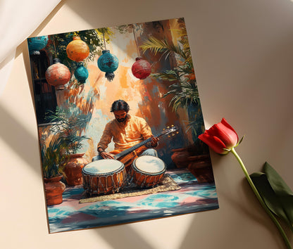Affiche Musicien Indien – Poster Art Print de Tabla dans la Cour