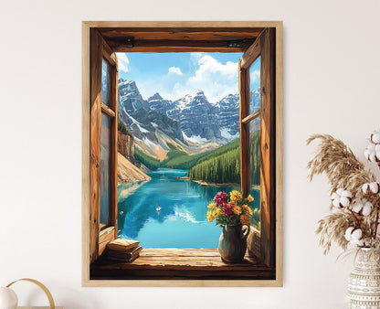 Affiche Banff – Illustration Fenêtre, Lac Turquoise & Montagnes Rockies