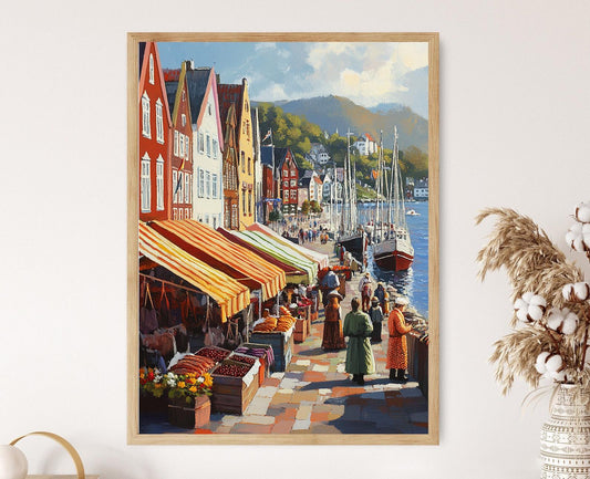 Affiche Marché de Bergen – Poster Saumon Fumé et Confiture de Baies