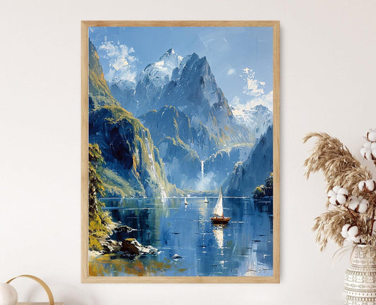 Affiche Milford Sound – Peinture des fjords majestueux et chutes d'eau