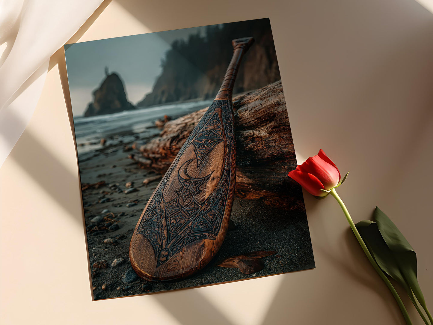 Affiche Pagaie Haida – Impression Art Formline de Saumon et Paysage Autochtone