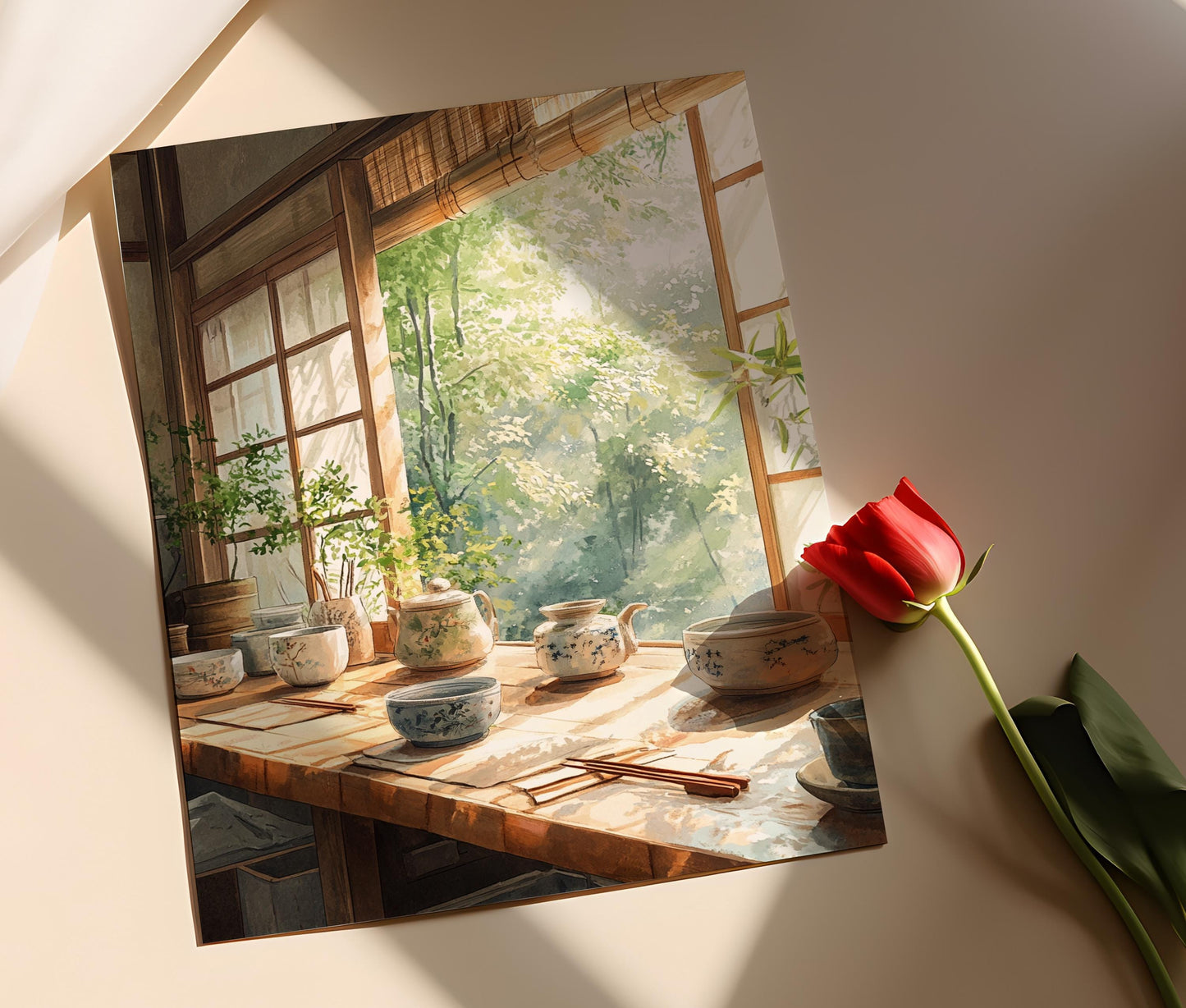 Affiche Cuisine Japonaise – Art Imprimé en Céramique et Bambou