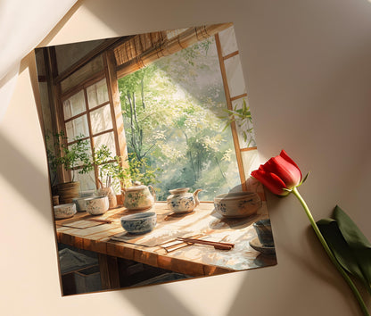 Affiche Cuisine Japonaise – Art Imprimé en Céramique et Bambou