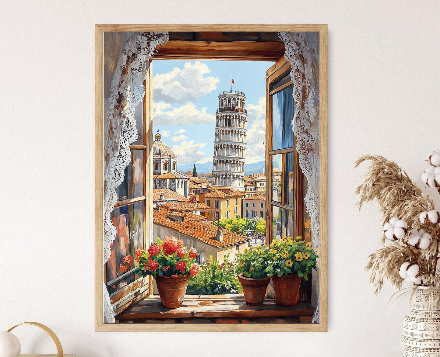 Affiche Toscane – Poster Illustration de la Tour Penchée et Toits de Pise