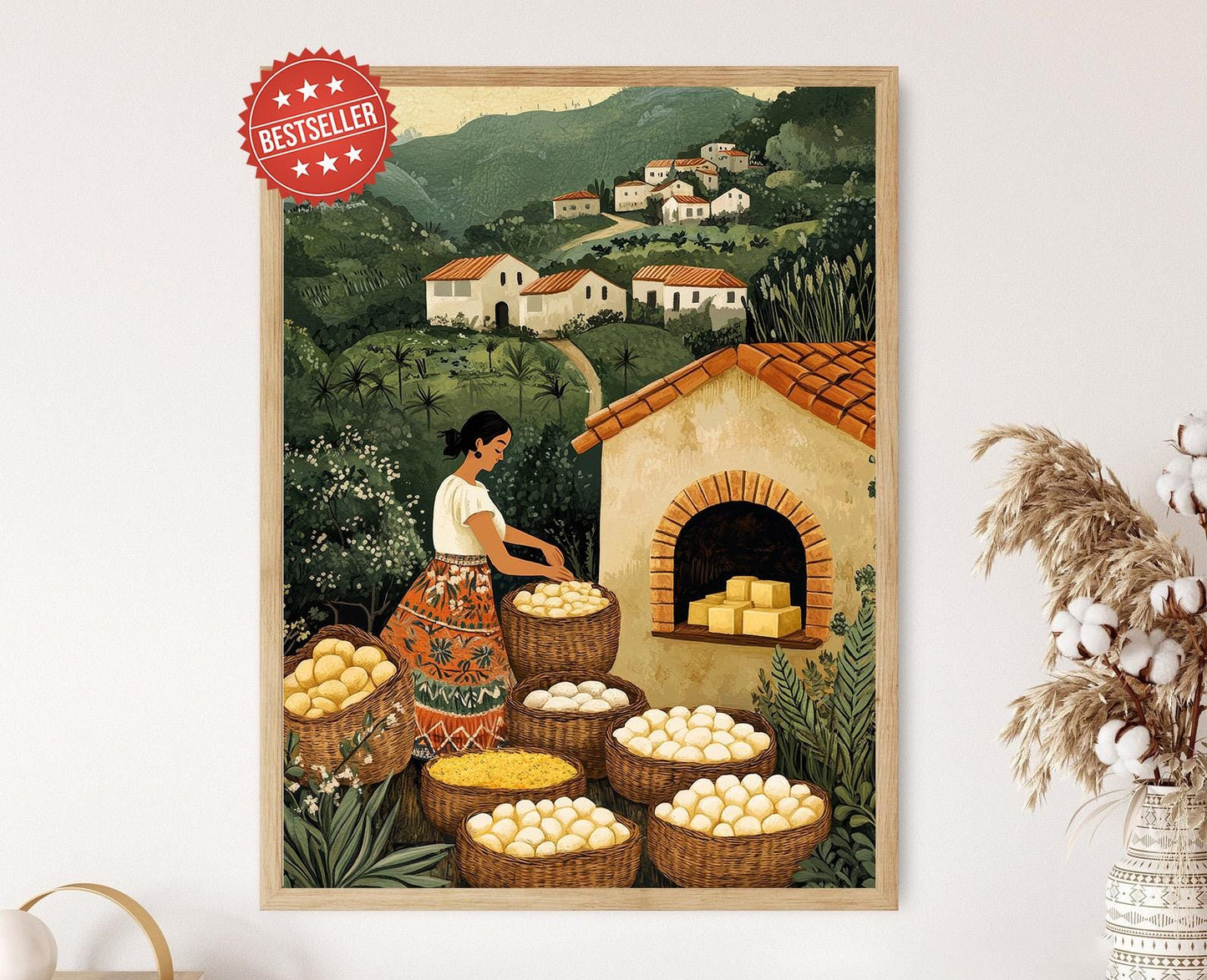 Affiche Pão de Queijo – Illustration du village de Minas Gerais