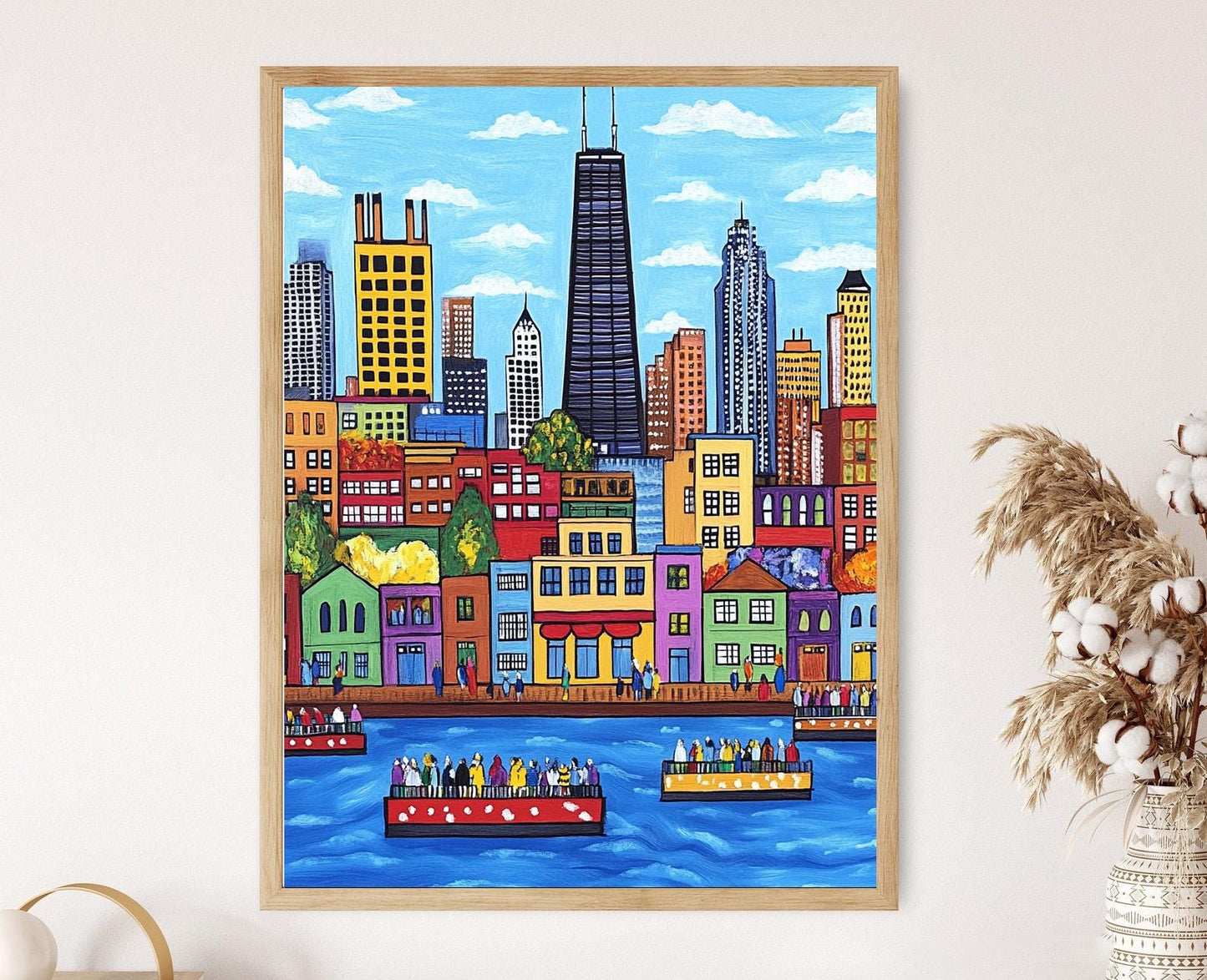 Affiche Chicago – Poster Art Naïve, Willis Tower et Lac Michigan