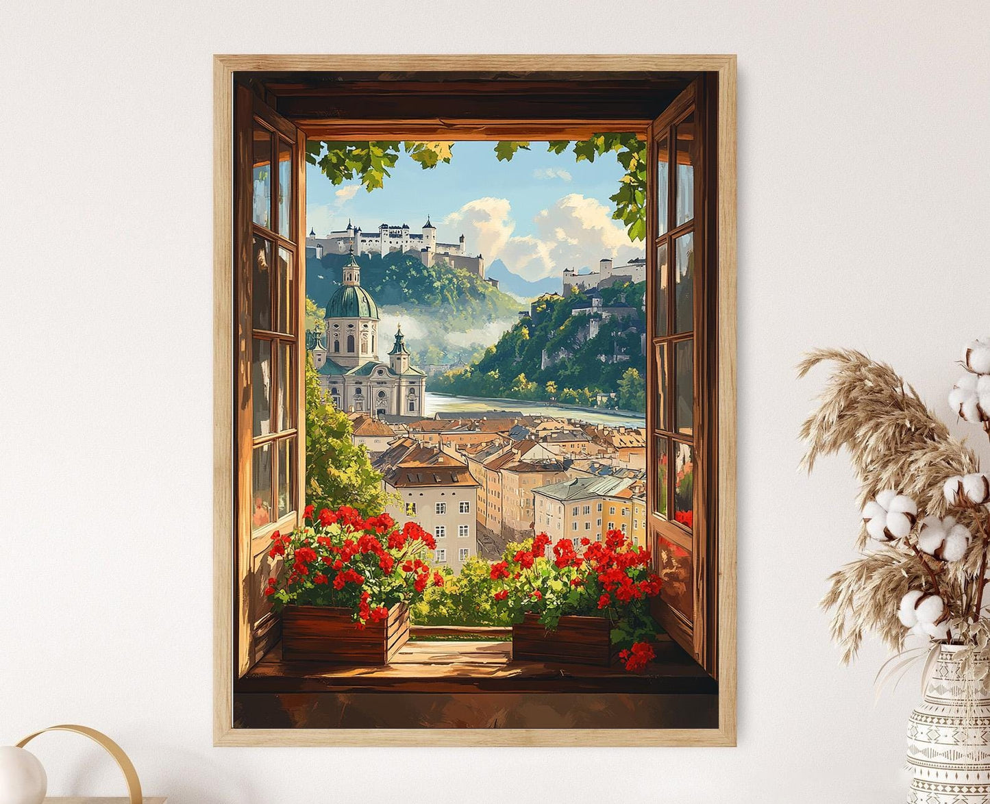 Affiche Salzburg – Poster Vue de la Forteresse Hohensalzburg en Cadre Bois