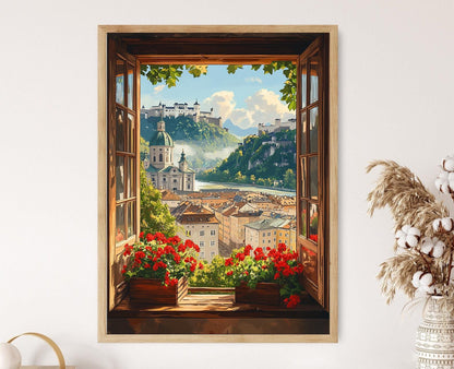 Affiche Salzburg – Poster Vue de la Forteresse Hohensalzburg en Cadre Bois