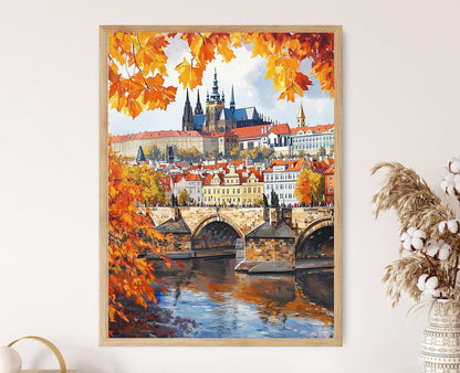 Affiche Château de Prague – Poster Art Déco, Rivières et Flèches gothiques